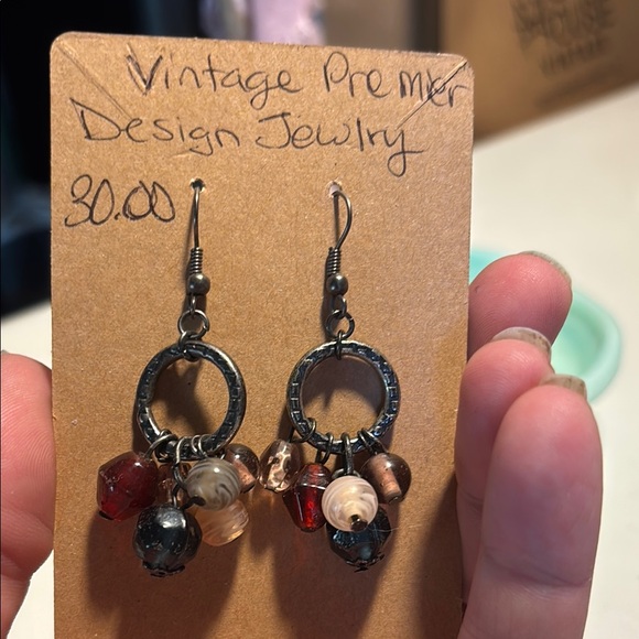 Premier Designs Jewelry - Premier Designs Red and Brown Dangle Earrings with Vintage Charm